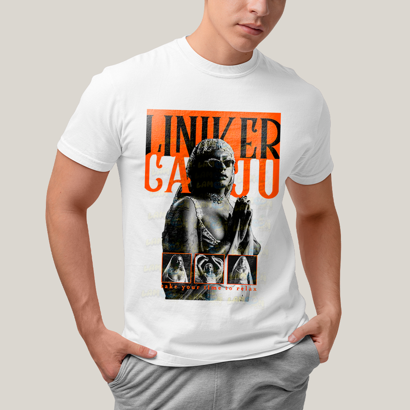 Camiseta Algodão Unissex T shirt - Cantora Liniker Caju Retrô take your time to relax