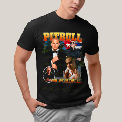 Camiseta Algodão Unissex T shirt Graphic Tee Pitbull Mr Worldwide