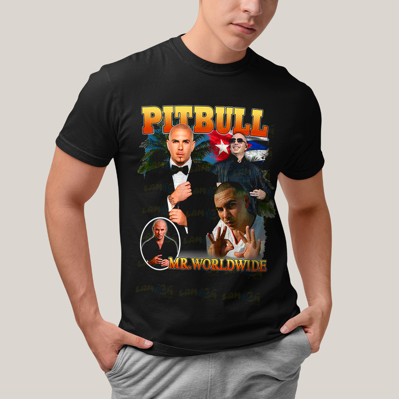 Camiseta Algodão Unissex T shirt Graphic Tee Pitbull Mr Worldwide