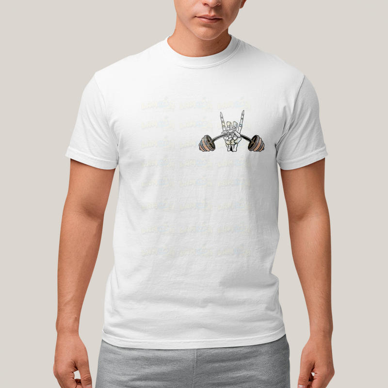 Camiseta Algodão Unissex T shirt Academia Rock in Roll Leg Day - Frente e Costas