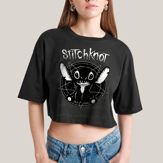 Cropped Oversized Algodão Unissex T shirt Stitchknot Lilo & Stitch