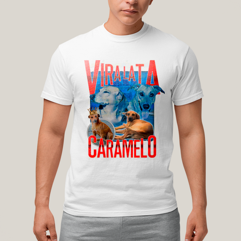 Camiseta Algodão Unissex T shirt Graphic Tee Vira Lata Caramelo Cachorro Rei