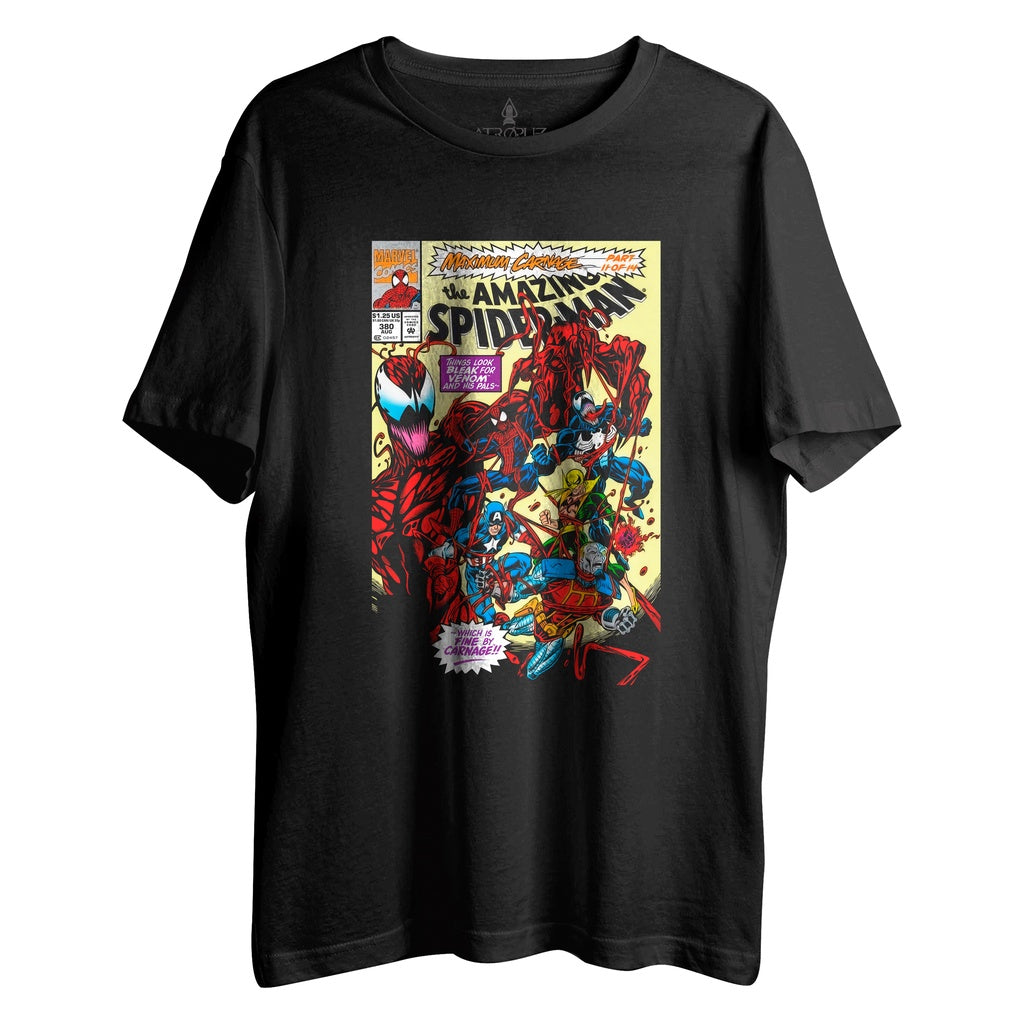 Camiseta Básica Unissex The Amazing Spider Man Homem Aranha Maximum Carnage Venon Marvel Quadrinhos Hq