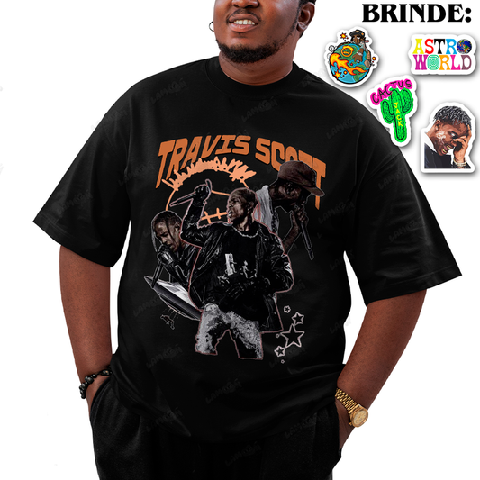 Camiseta Plus Size Algodão Travis Scott Laranja