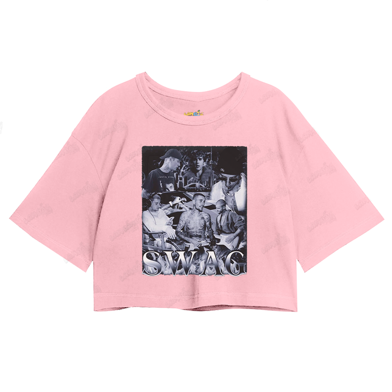 Cropped Oversized Algodão Justin Bieber Swag Black White