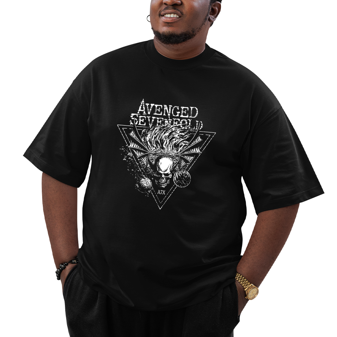 Camiseta Plus Size Avenged Seven Fold Caveira Planetas