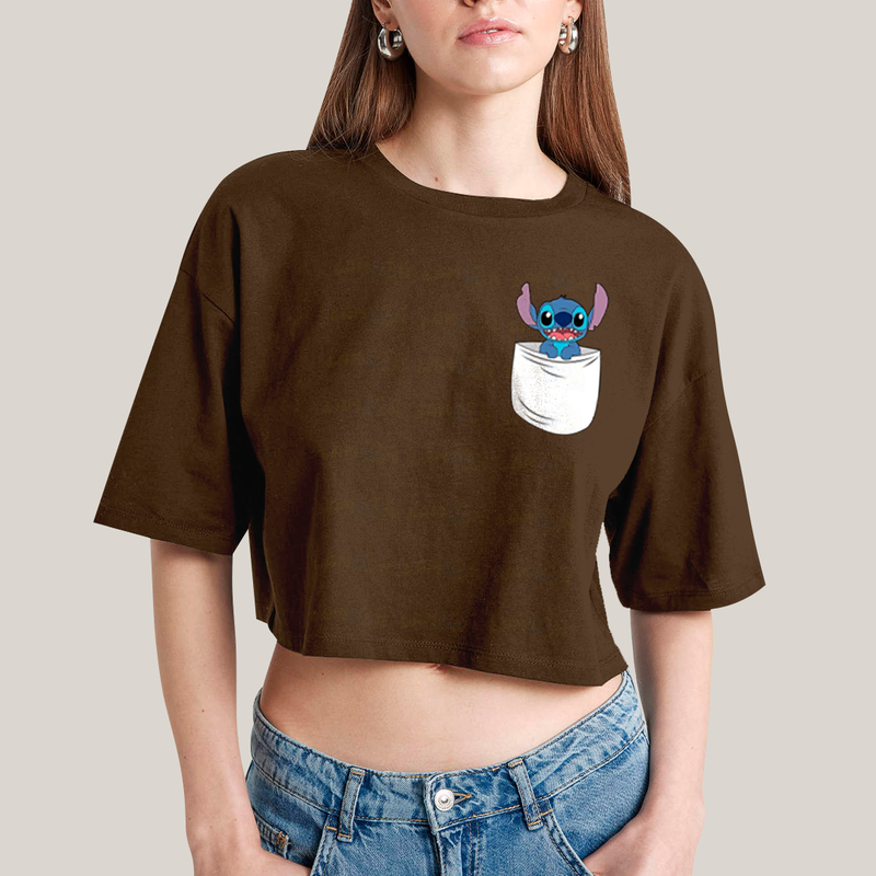Cropped Oversized Algodão Unissex T shirt Lilo & Stitch Orelha Caida FC