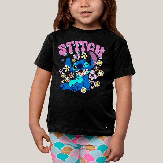 Camiseta Infantil Algodão Unissex T shirt Lilo & Stitch Piscando