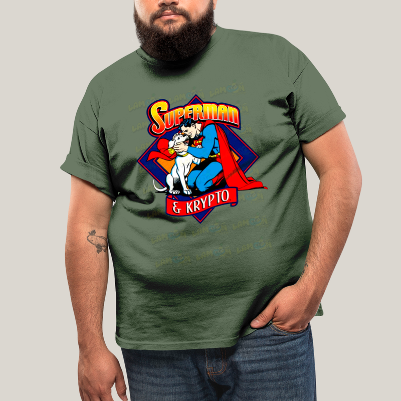 Camiseta Plus Size Algodão Unissex T shirt Superman & Krypto Supercão Abraço