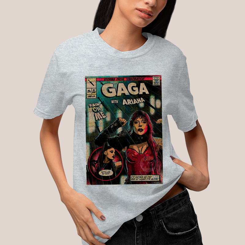 Camiseta Algodão Unissex Tshirt  Lady Gaga HQ Rain on Me Com Ariana