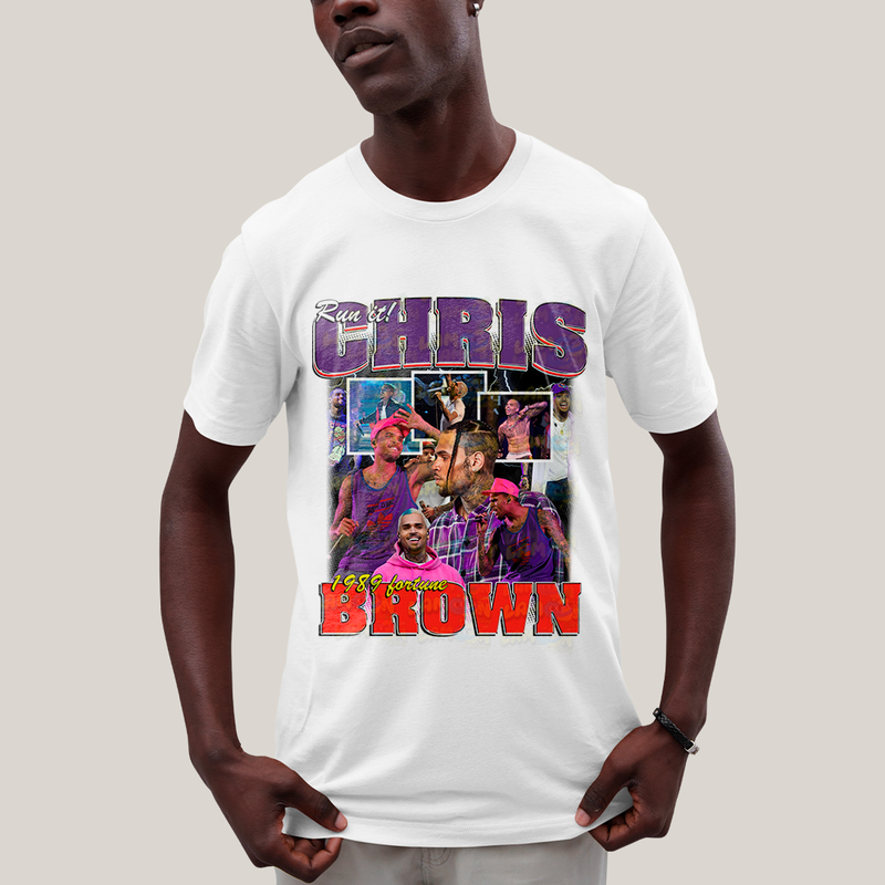 Camiseta Algodão Unissex T shirt Graphic Tee Chris Brown 1989 Run It