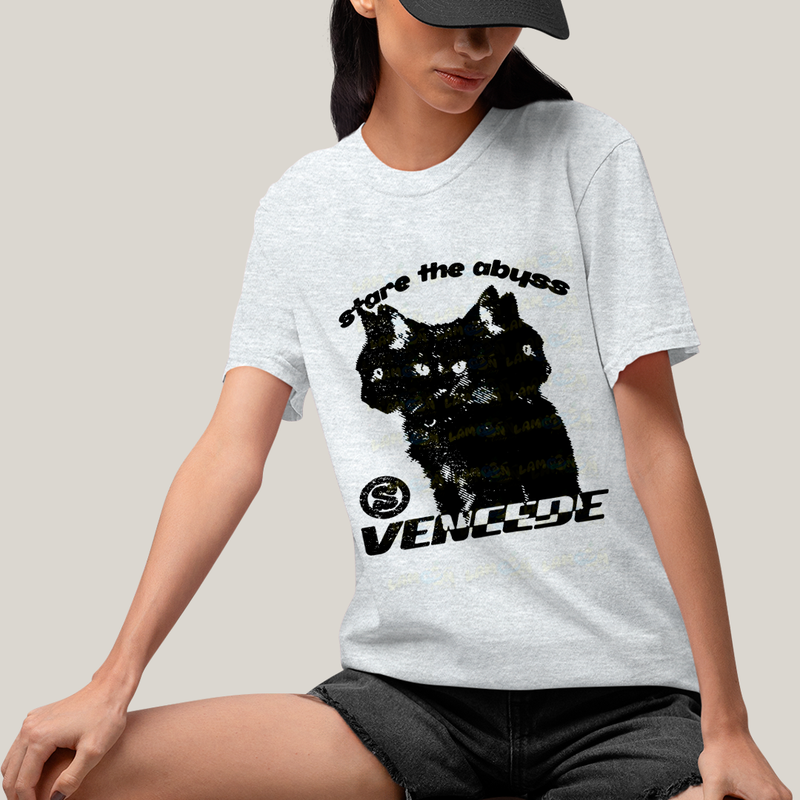 Camiseta Algodão Unissex T shirt - Vencede gato cat stare the abhss