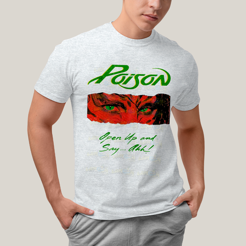 Camiseta Algodão Unissex T shirt-  Poison Banda de Rock open up and say