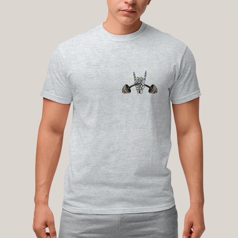 Camiseta Algodão Unissex T shirt Academia Rock in Roll Leg Day - Frente e Costas