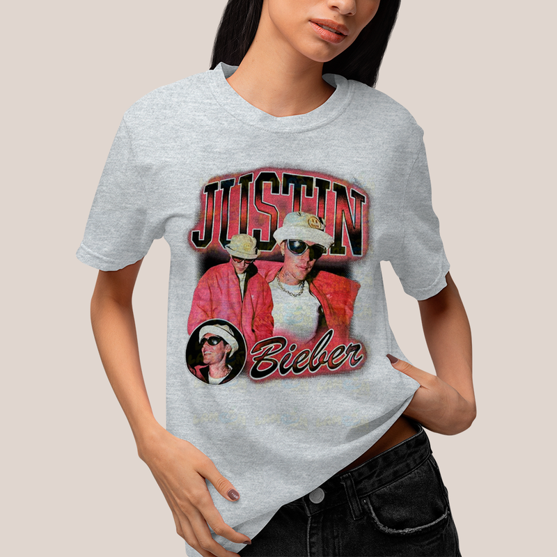 Camiseta Algodão Unissex T shirt Graphic Tee Justin Bieber Vermelho