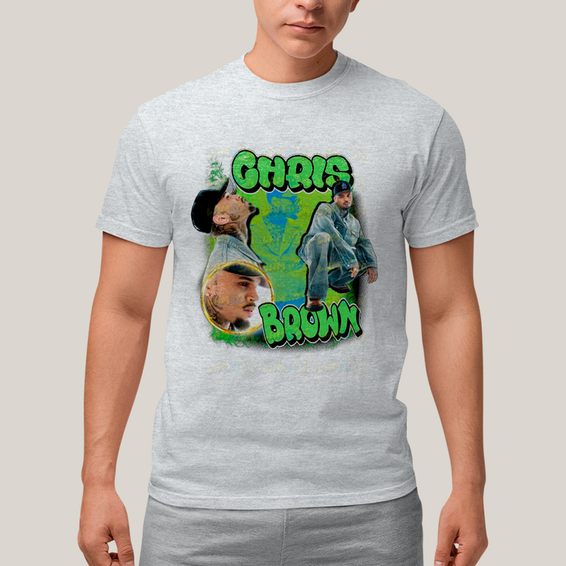 Camiseta Algodão Unissex T shirt Graphic Tee Chris Brown Verde