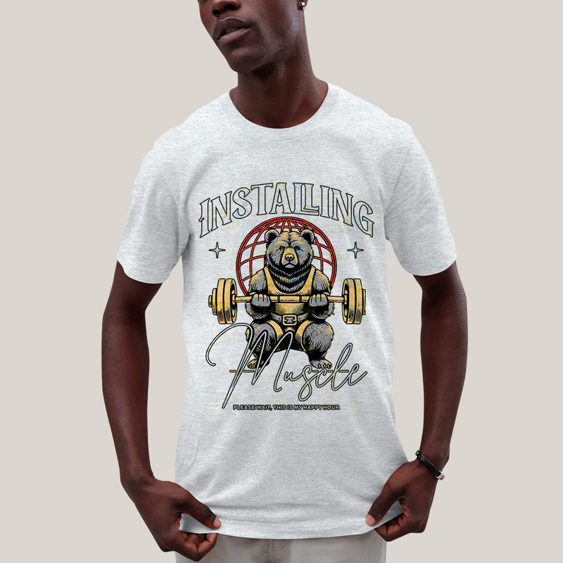 Camiseta Algodão Unissex T shirt - Urso Maromba installing muscle please wait academia