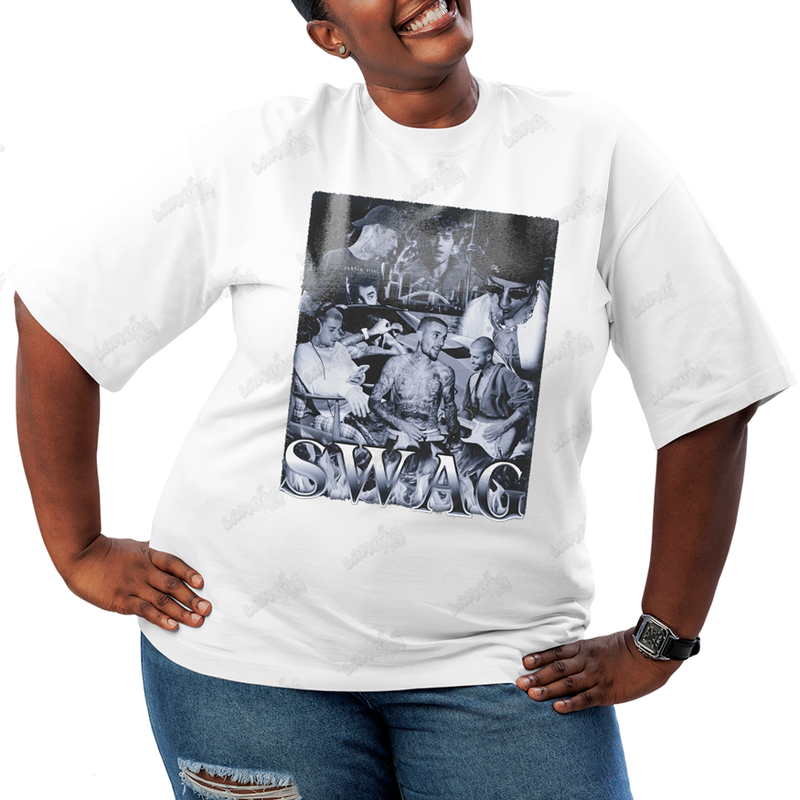 Camiseta Plus Size Algodão Justin Bieber Swag Black White