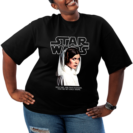 Camiseta Plus Size Princesa Leia Star Help Me