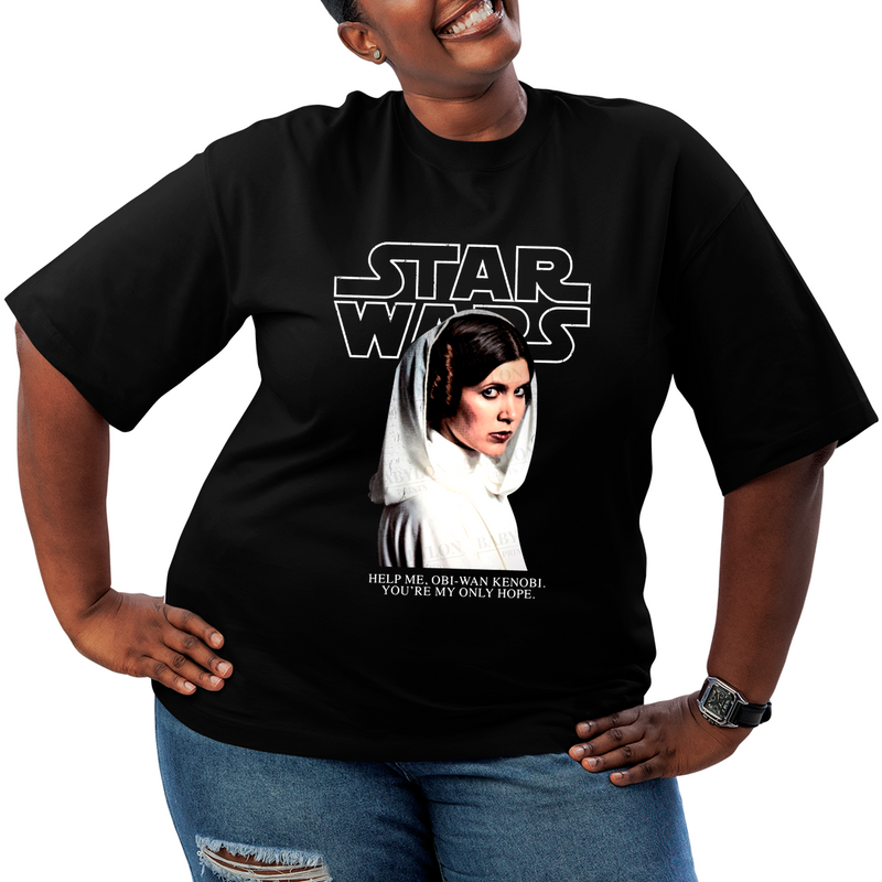 Camiseta Plus Size Princesa Leia Star Help Me