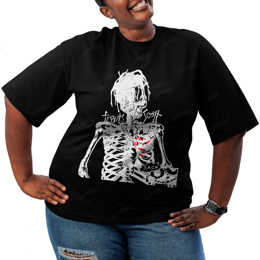 Camiseta Plus Size Algodão Travis Scott Esqueleto