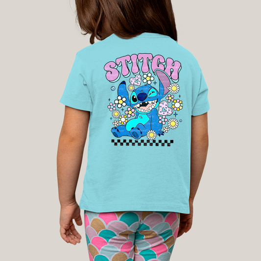 Camiseta Infantil Algodão Unissex T shirt Lilo & Stitch Piscando FC