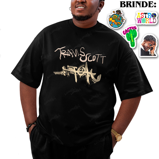 Camiseta Plus Size Algodão Travis Scott Grafite