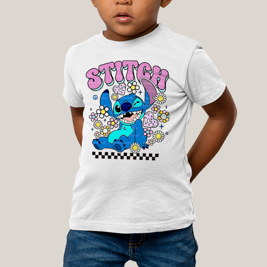 Camiseta Infantil Algodão Unissex T shirt Lilo & Stitch Piscando