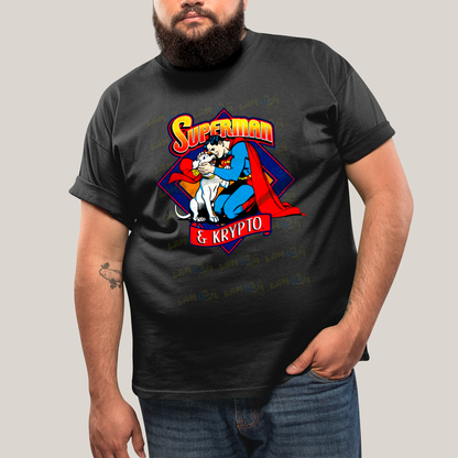Camiseta Plus Size Algodão Unissex T shirt Superman & Krypto Supercão Abraço