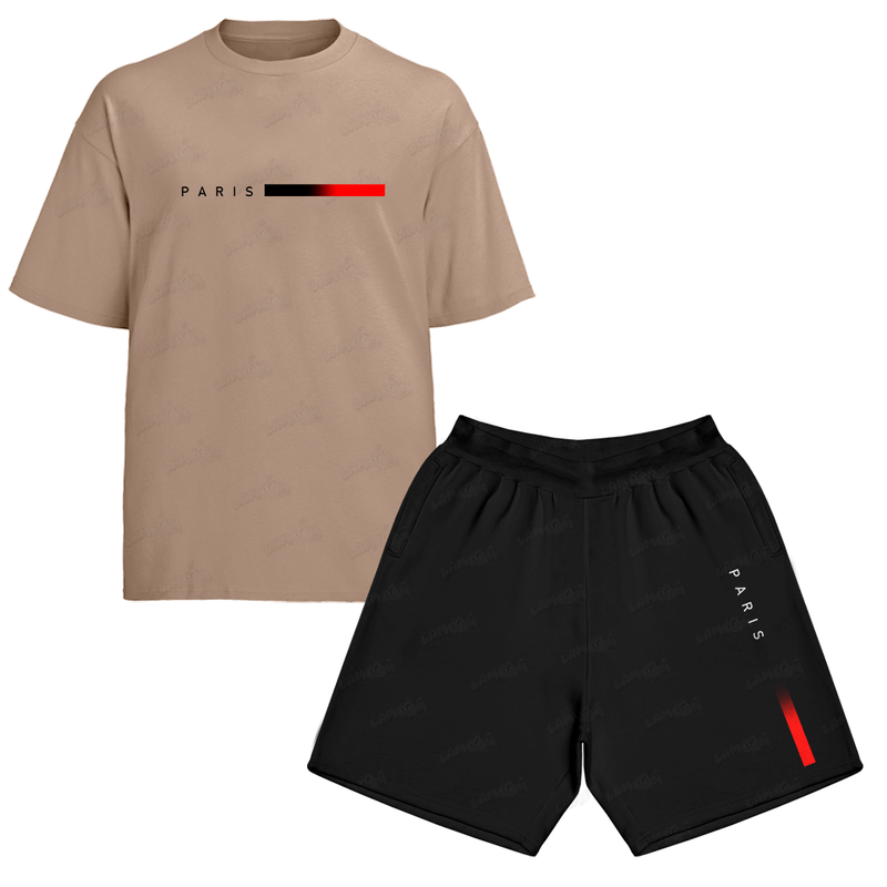 Kit Camiseta e Bermuda Tactel Paris Red and Black