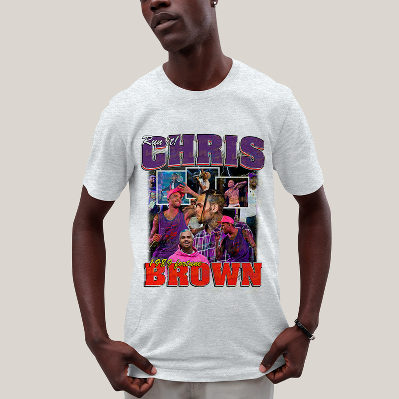 Camiseta Algodão Unissex T shirt Graphic Tee Chris Brown 1989 Run It