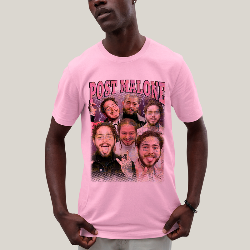 Camiseta Algodão Unissex T shirt Graphic Tee Post Malone Raio rosa