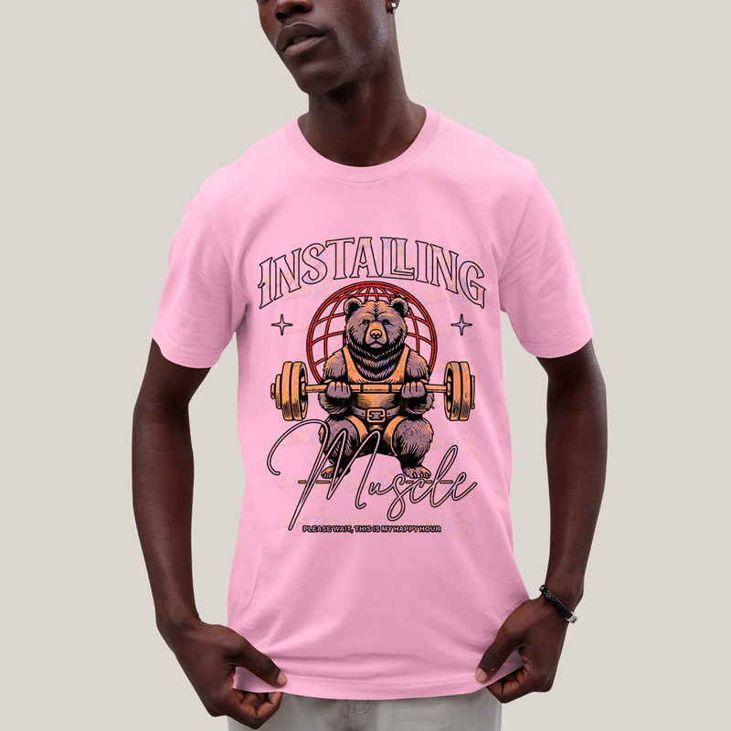 Camiseta Algodão Unissex T shirt - Urso Maromba installing muscle please wait academia