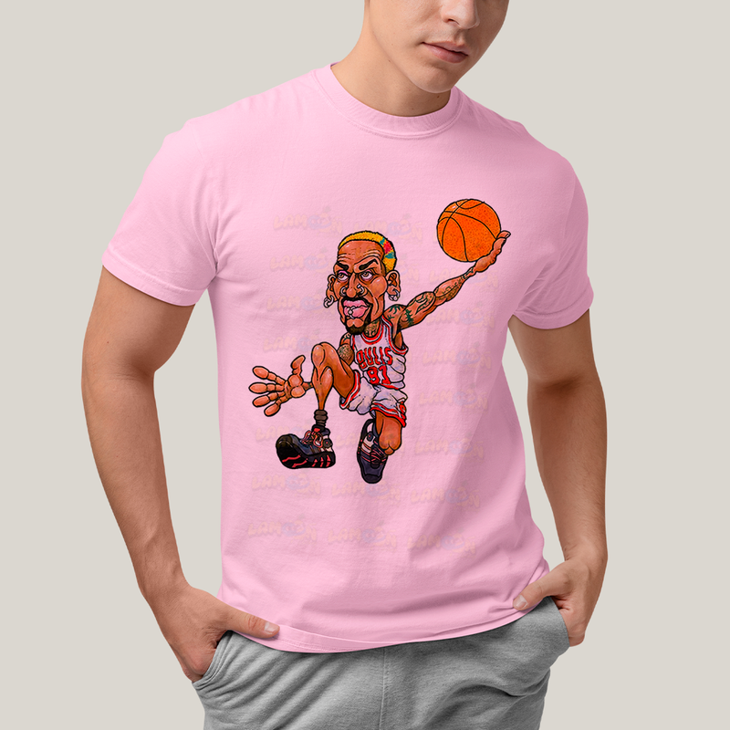 Camiseta Algodão Unissex T shirt Dennis Rodman Jogador De Basquete caricatura