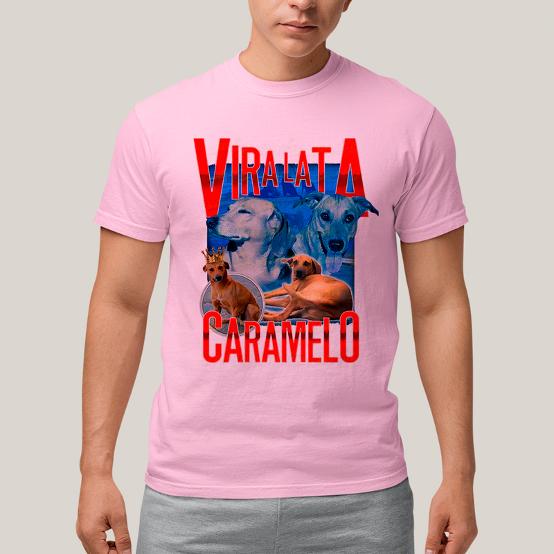 Camiseta Algodão Unissex T shirt Graphic Tee Vira Lata Caramelo Cachorro Rei
