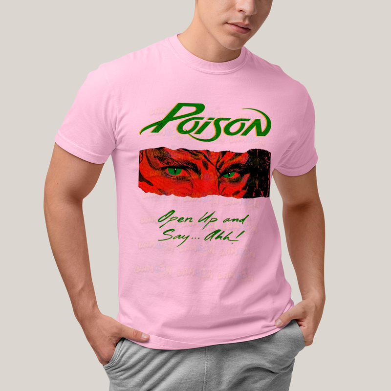 Camiseta Algodão Unissex T shirt-  Poison Banda de Rock open up and say