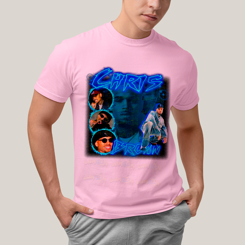 Camiseta Algodão Unissex T shirt Graphic Tee Chris Brown Azul