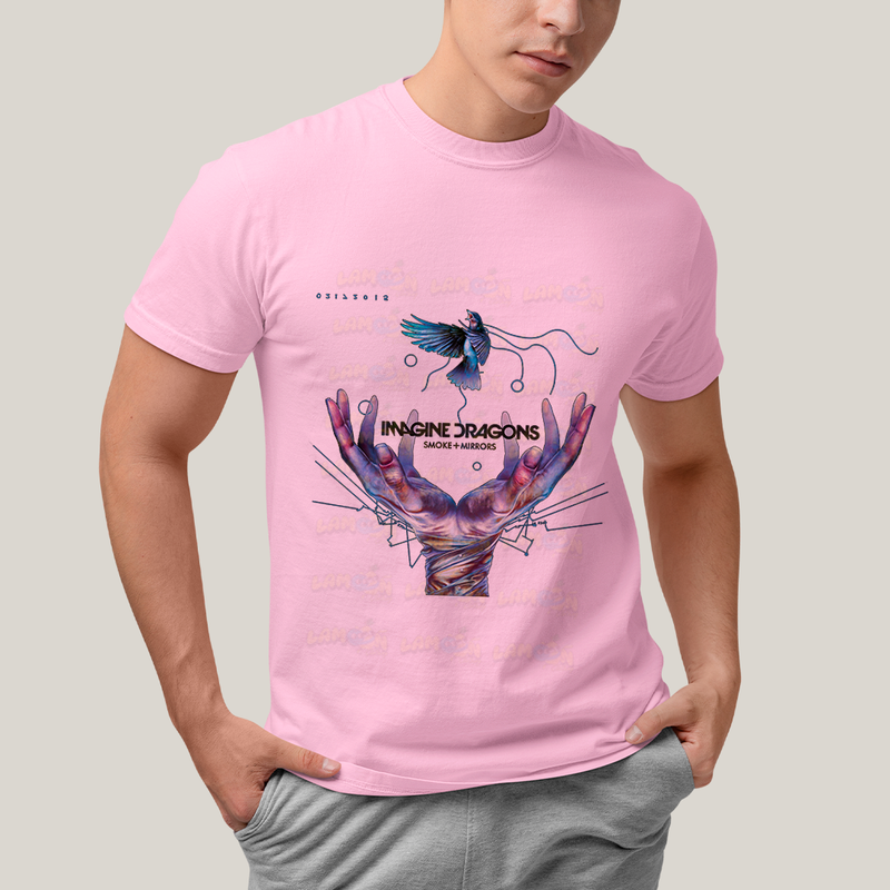 Camiseta Algodão Unissex T shirt - Imagine Dragons Smoke e Mirrors Azul passaro maos