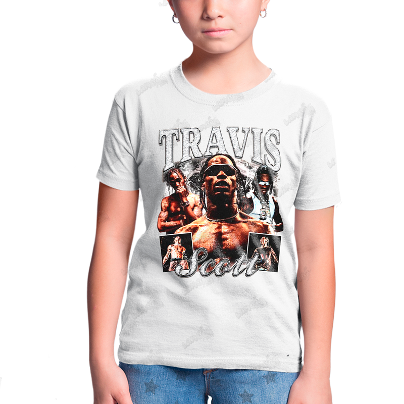 Camiseta Infantil Algodão T shirt Travis Scott Prateado