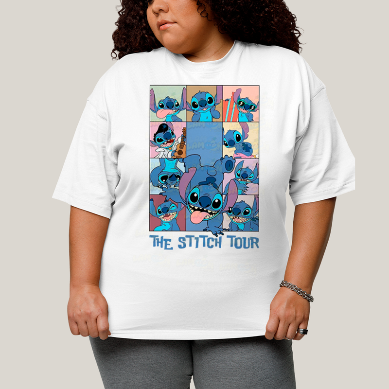 Camiseta Plus Size Algodão Unissex T shirt Lilo & Stitch The Stitch Tour