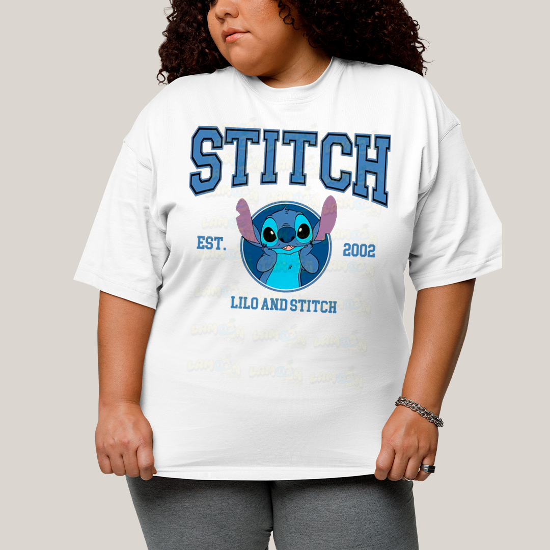 Camiseta Plus Size Algodão Unissex T shirt Lilo & Stitch Est.2002