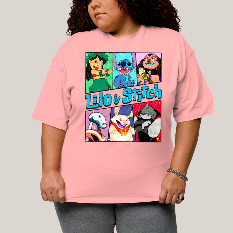 Camiseta Plus Size Algodão Unissex T shirt Lilo & Stitch Alienigenas