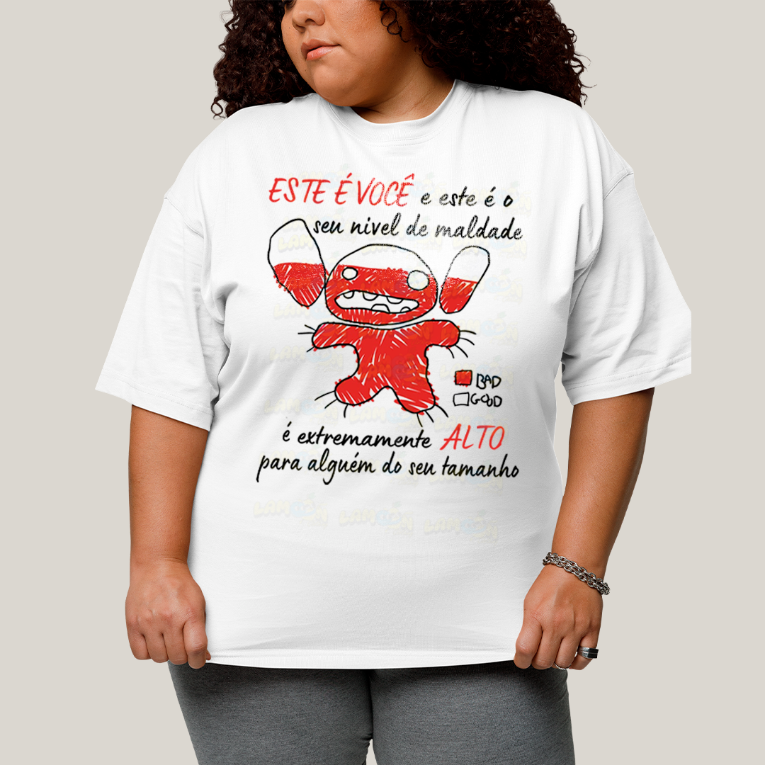 Camiseta Plus Size Algodão Unissex T shirt Lilo & Stitch Seu Nível de Maldade