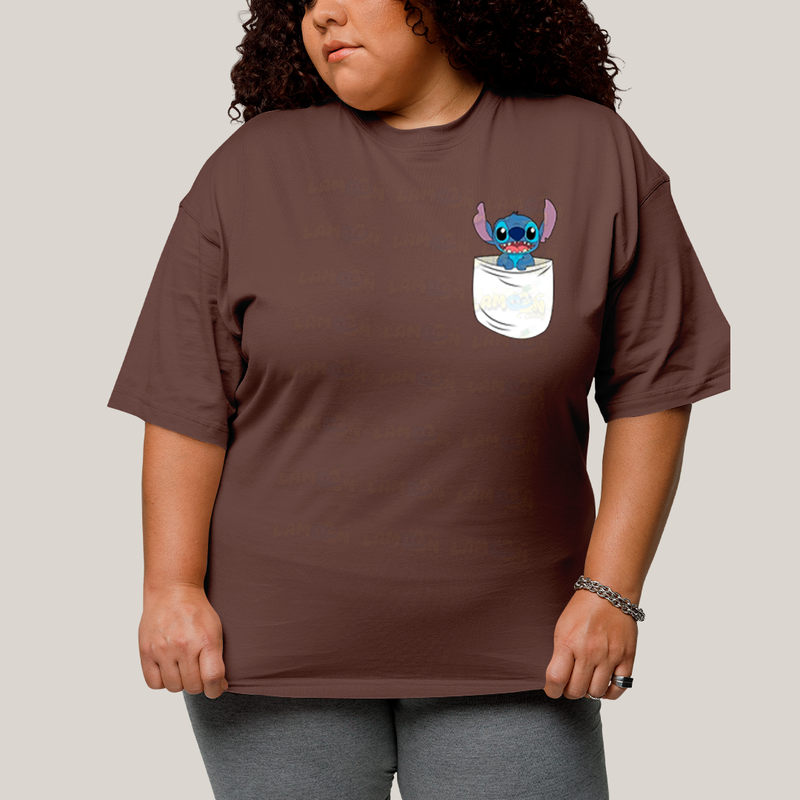 Camiseta Plus Size Algodão Unissex T shirt Lilo & Stitch Orelha Caida FC