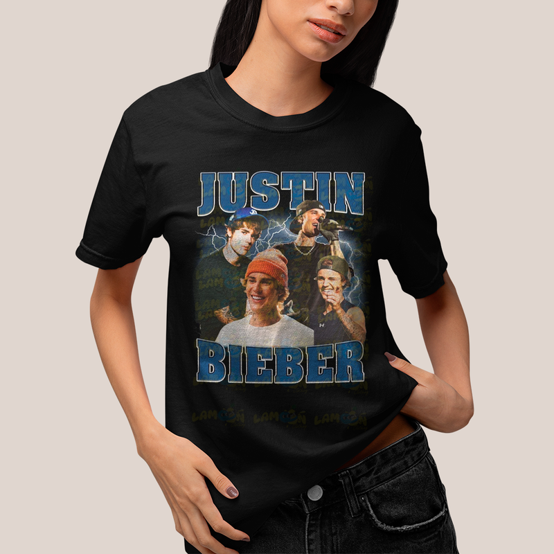 Camiseta Algodão Unissex T shirt Graphic Tee Justin Bieber Azul