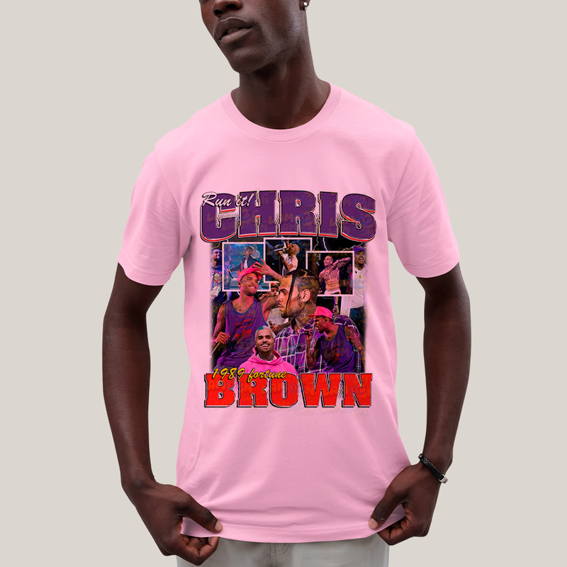 Camiseta Algodão Unissex T shirt Graphic Tee Chris Brown 1989 Run It
