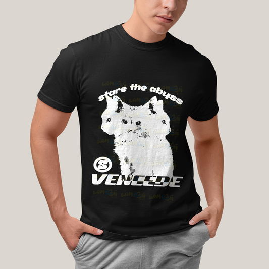 Camiseta Algodão Unissex T shirt - Vencede gato cat stare the abhss