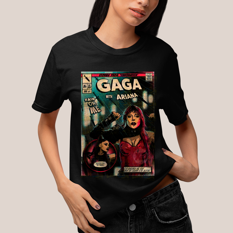 Camiseta Algodão Unissex Tshirt  Lady Gaga HQ Rain on Me Com Ariana