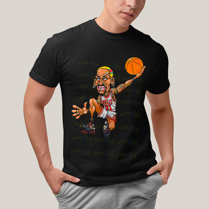 Camiseta Algodão Unissex T shirt Dennis Rodman Jogador De Basquete caricatura