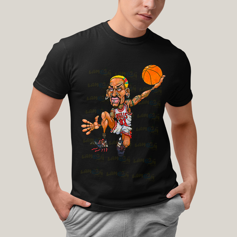 Camiseta Algodão Unissex T shirt Dennis Rodman Jogador De Basquete caricatura